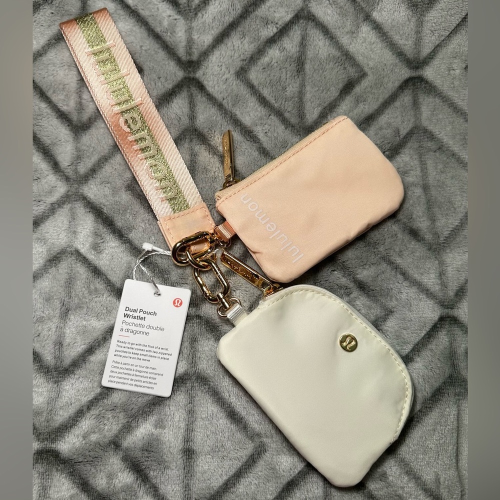 lululemon peach & cream dual pouch wristlet